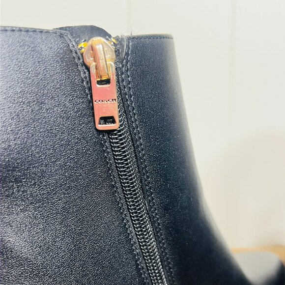 COACH Brand New Sz: 8 Pacey Black Pointed-Toe Leather Western Booties Block Heel - Picture 5 of 10